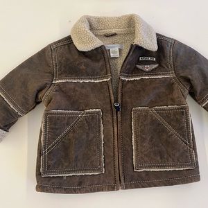 Infant Boys 12 months JANIE & JACK Aviator Bomber jacket w pockets. Leather feel